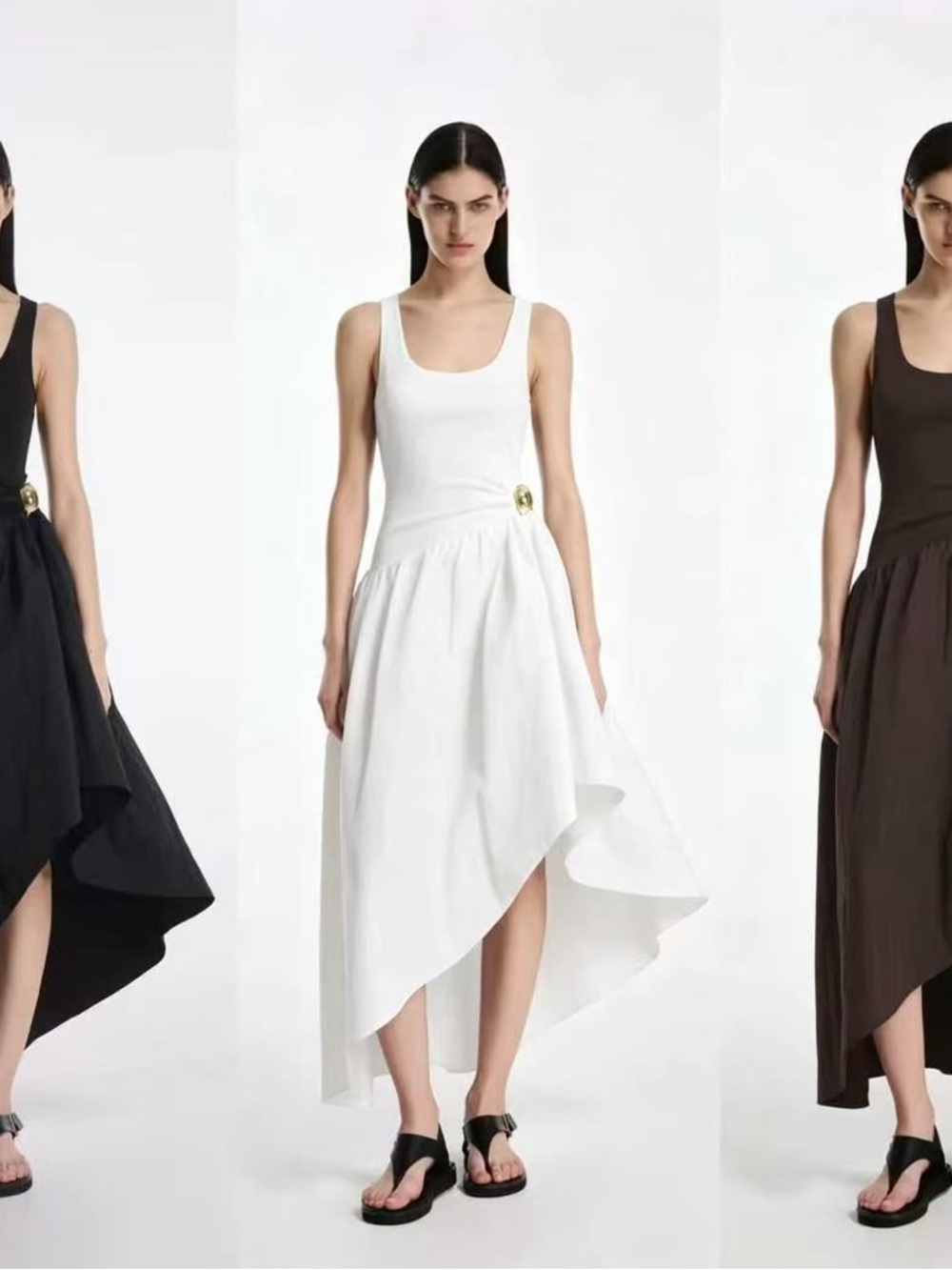 Sleeveless White High-Low Tank Dress with Side Accent